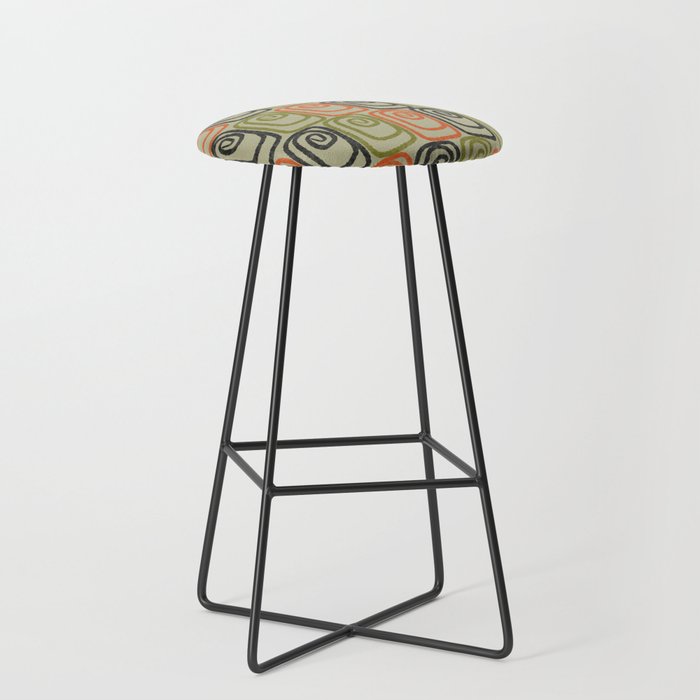 Midcentury Twist Abstract Pattern Olive Green Orange Charcoal  Stool Gallery Image 1