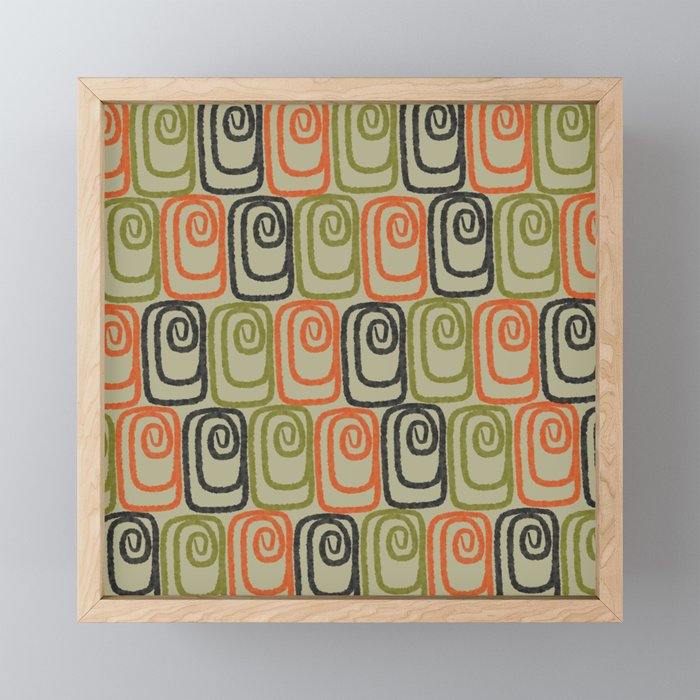 Midcentury Twist Abstract Pattern Olive Green Orange Charcoal  Mini Art Print Gallery Image 1