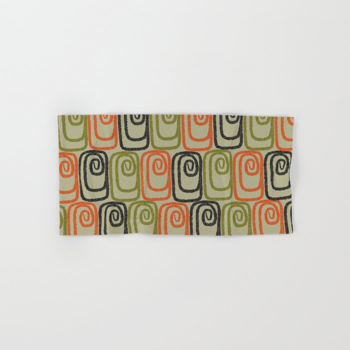 Midcentury Twist Abstract Pattern Olive Green Orange Charcoal  Bath Towel Gallery Image 1