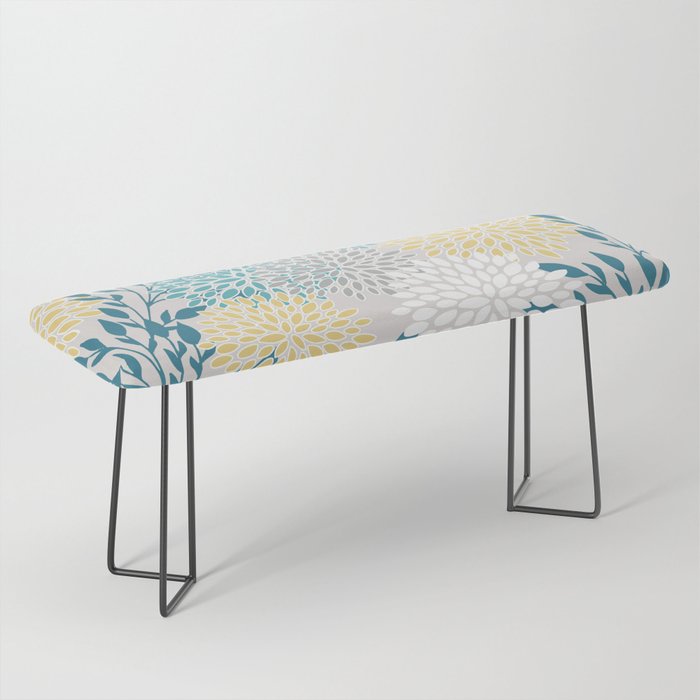 Garden Florals, Yellow, Teal, Gray Bench Gallery Image 1