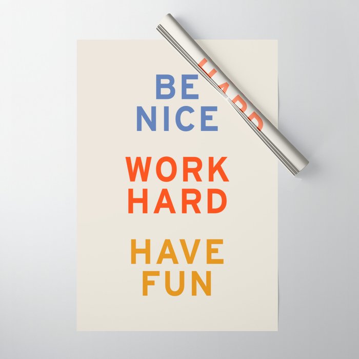 Be Nice, Work Hard, Have Fun | Retro Vintage Bauhaus Typography Wrapping Paper Gallery Image 1