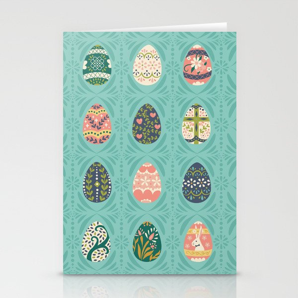 Floral Easter Eggs - Aqua Stationery Card Gallery Image 2