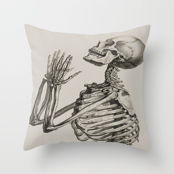 William Cheselden, Osteographia (The Anatomy of Bones), London, 1733 Praying Skeleton Throw Pillow Gallery Image 6
