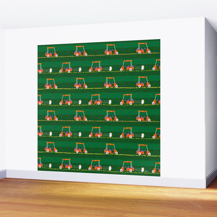 Retro Golf Cart Rides in Emerald Green & Orange Wall Mural Gallery Image 2