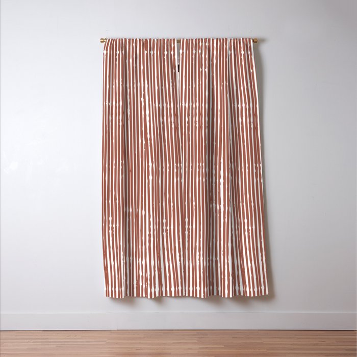 Rustic Abstract Stripes, Terracotta and White Window Curtain Gallery Image 3