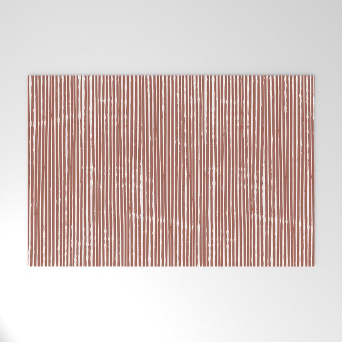 Rustic Abstract Stripes, Terracotta and White Welcome Mat Gallery Image 1