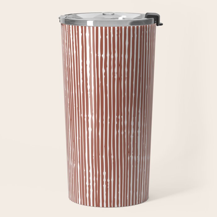 Rustic Abstract Stripes, Terracotta and White Travel Mug Gallery Image 2
