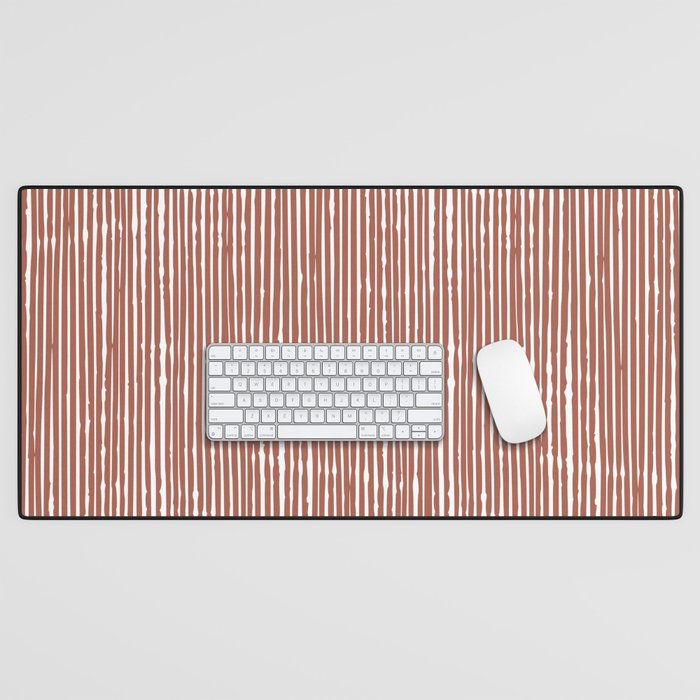Rustic Abstract Stripes, Terracotta and White Desk Mat Gallery Image 1
