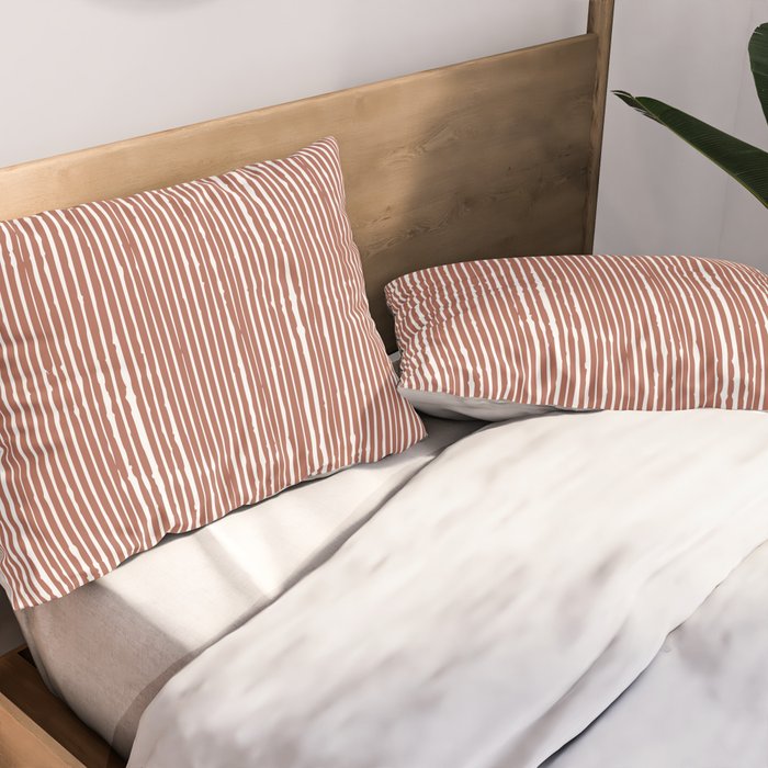 Rustic Abstract Stripes, Terracotta and White Pillow Sham Gallery Image 2