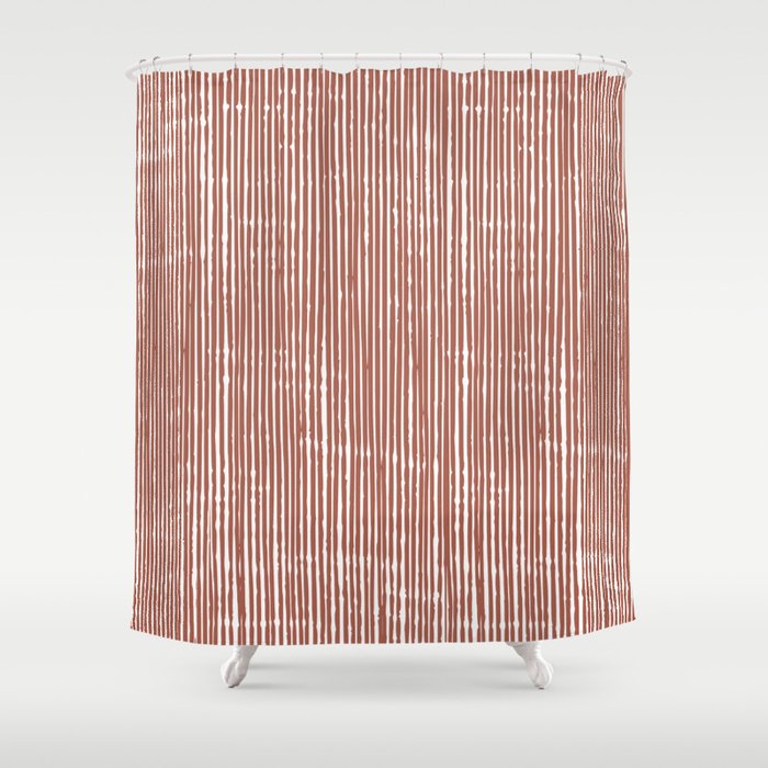 Rustic Abstract Stripes, Terracotta and White Shower Curtain Gallery Image 1