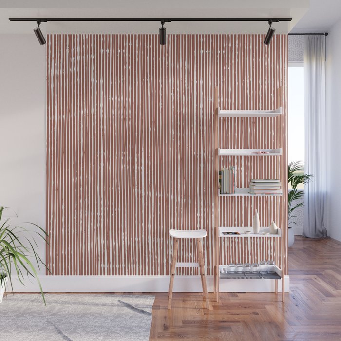 Rustic Abstract Stripes, Terracotta and White Wall Mural Gallery Image 1