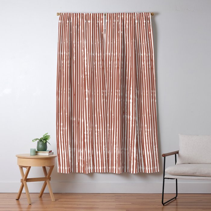 Rustic Abstract Stripes, Terracotta and White Window Curtain Gallery Image 5