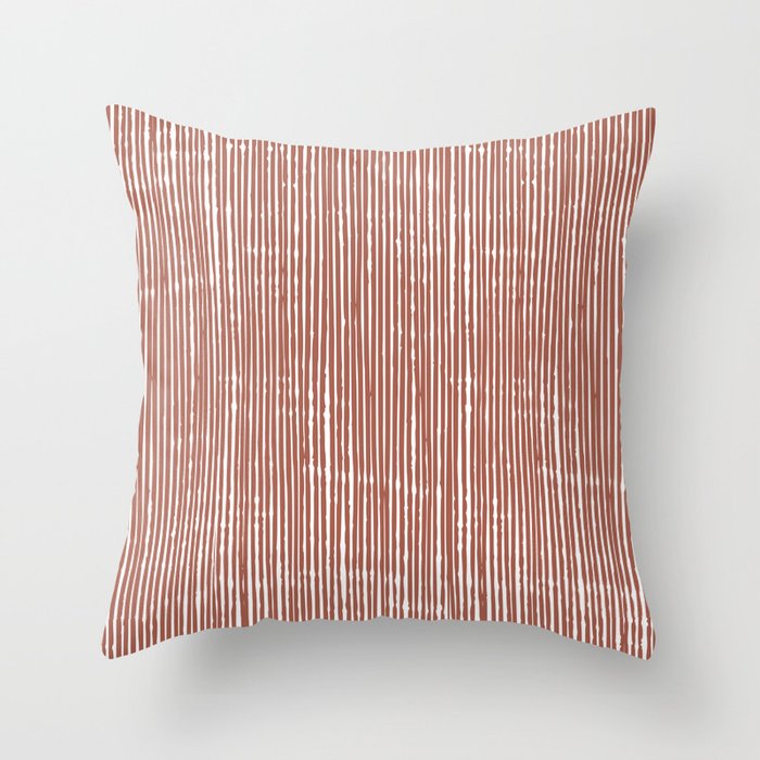 Rustic Abstract Stripes, Terracotta and White Throw Pillow Gallery Image 1