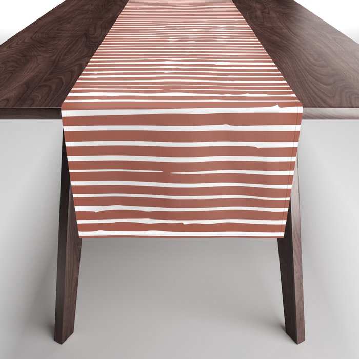 Rustic Abstract Stripes, Terracotta and White Table Runner Gallery Image 1