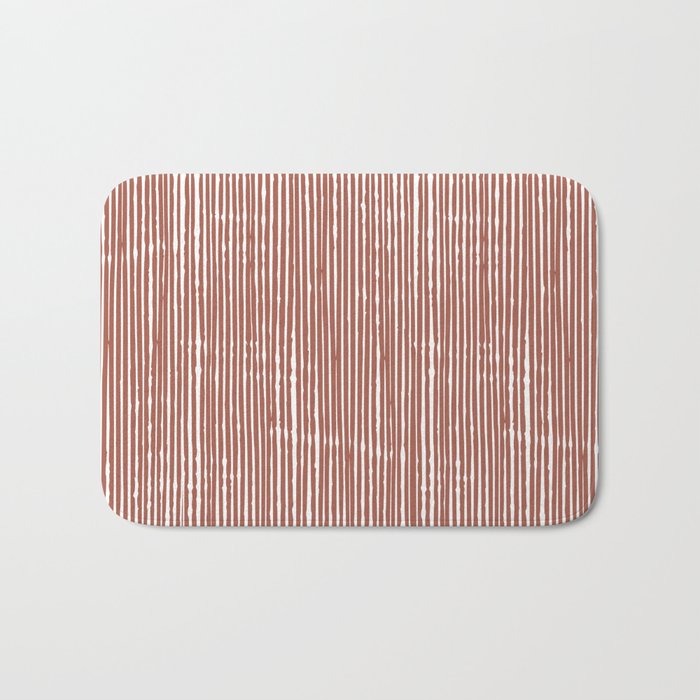 Rustic Abstract Stripes, Terracotta and White Bath Mat Gallery Image 1