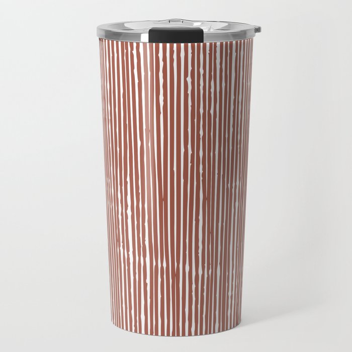 Rustic Abstract Stripes, Terracotta and White Travel Mug Gallery Image 1