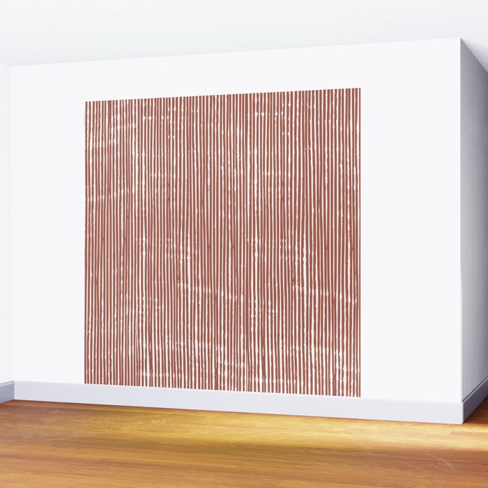 Rustic Abstract Stripes, Terracotta and White Wall Mural Gallery Image 2