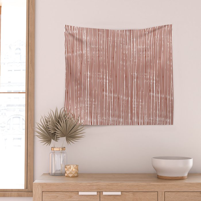 Rustic Abstract Stripes, Terracotta and White Wall Tapestry Gallery Image 2