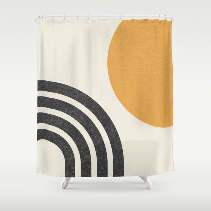 Mid century modern Sun and Rainbow Shower Curtain Gallery Image 1