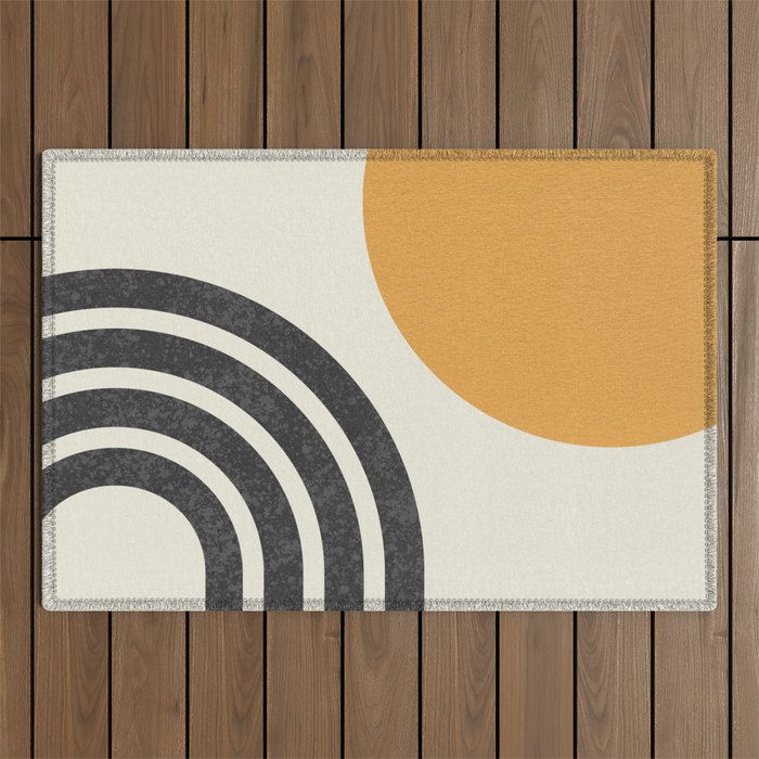Mid century modern Sun and Rainbow Outdoor Rug Gallery Image 1