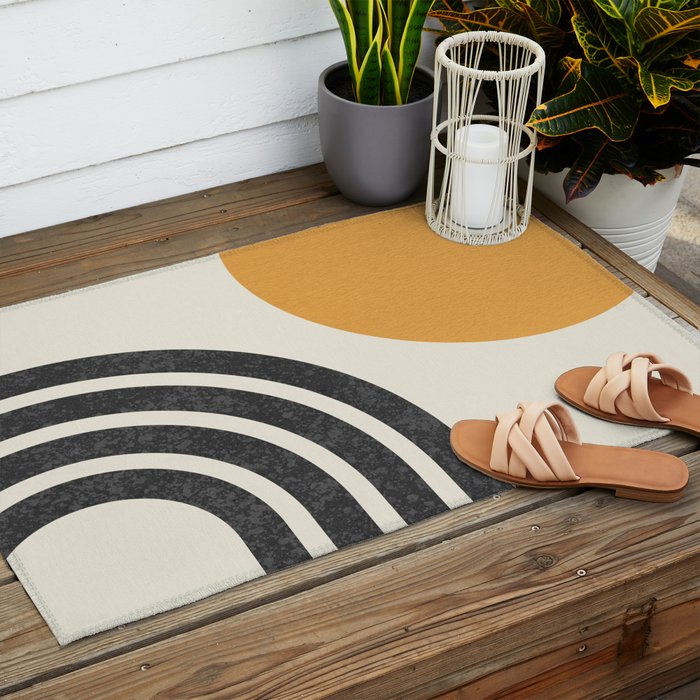 Mid century modern Sun and Rainbow Outdoor Rug Gallery Image 2