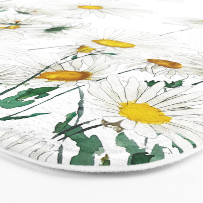 white margaret daisy horizontal watercolor painting Bath Mat Gallery Image 3