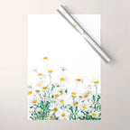 white margaret daisy horizontal watercolor painting Wrapping Paper Gallery Image 1