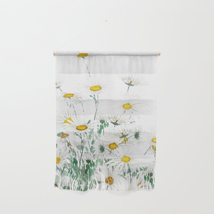 white margaret daisy horizontal watercolor painting Wall Hanging Gallery Image 1