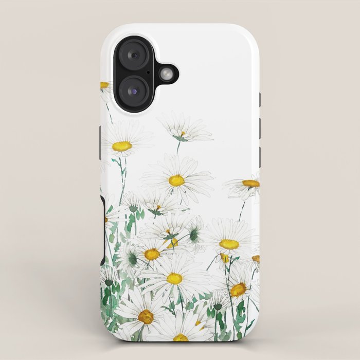 white margaret daisy horizontal watercolor painting iPhone Case Gallery Image 1