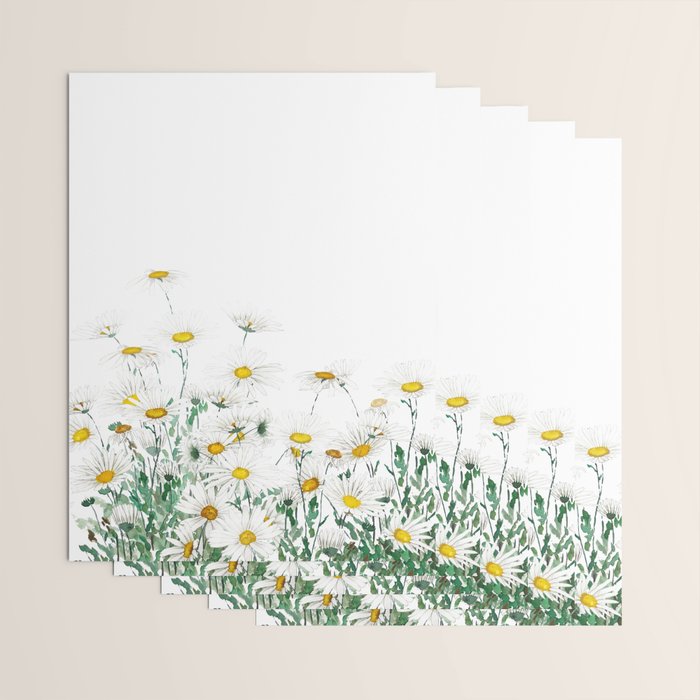white margaret daisy horizontal watercolor painting Wrapping Paper Gallery Image 3