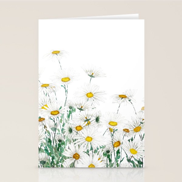 white margaret daisy horizontal watercolor painting Stationery Card Gallery Image 1