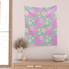 Pink and turquoise hibiscus flowers pattern Wall Tapestry Gallery Image 2