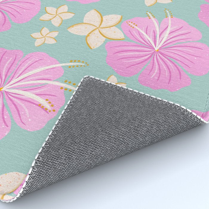 Pink and turquoise hibiscus flowers pattern Rug Gallery Image 4