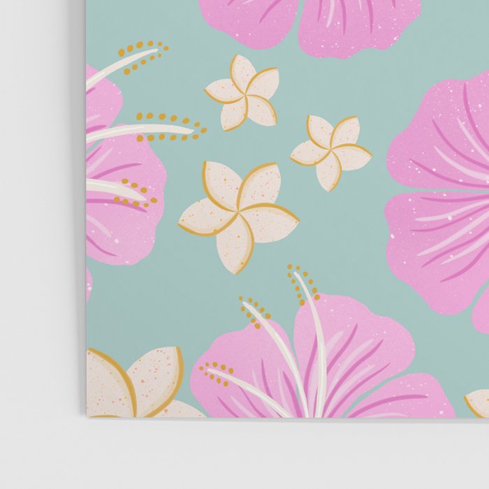 Pink and turquoise hibiscus flowers pattern Poster Gallery Image 3