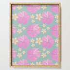 Pink and turquoise hibiscus flowers pattern Serving Tray Gallery Image 1