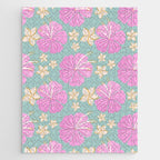 Pink and turquoise hibiscus flowers pattern Jigsaw Puzzle Gallery Image 1