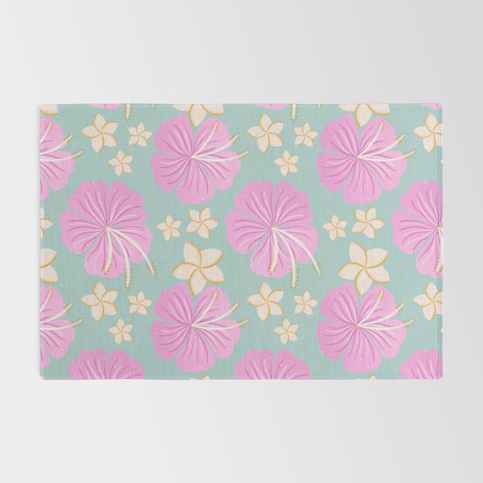 Pink and turquoise hibiscus flowers pattern Rug Gallery Image 2