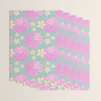 Pink and turquoise hibiscus flowers pattern Wrapping Paper Gallery Image 3