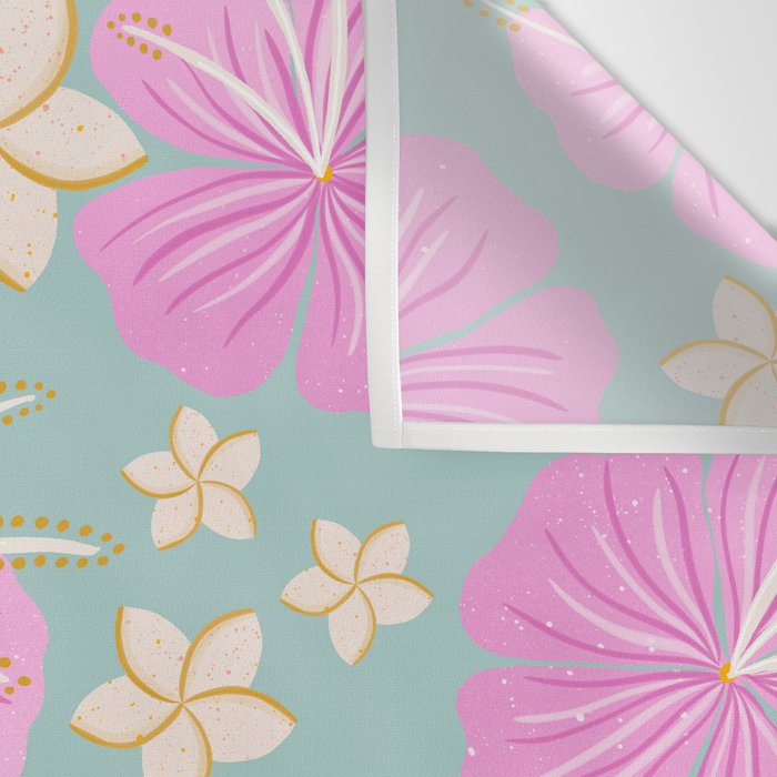 Pink and turquoise hibiscus flowers pattern Wall Tapestry Gallery Image 3