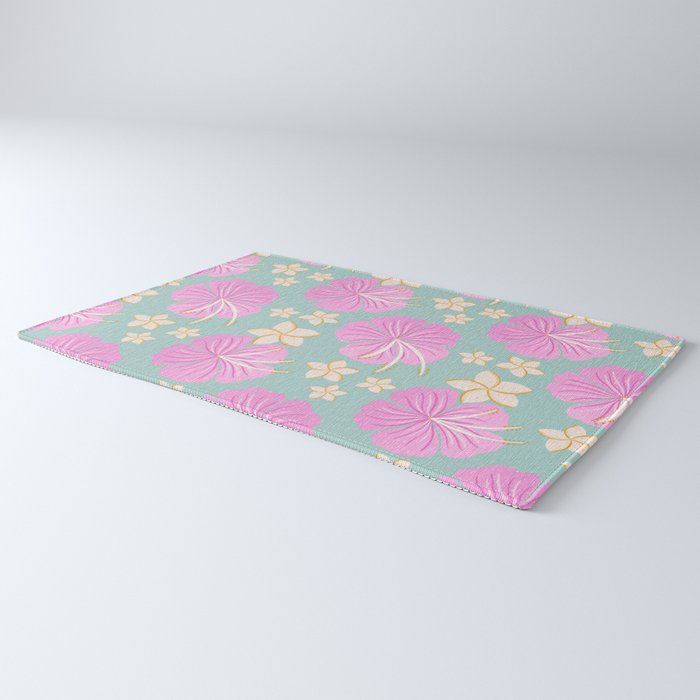 Pink and turquoise hibiscus flowers pattern Rug Gallery Image 3