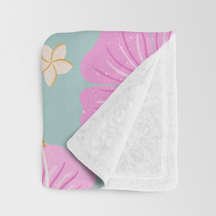 Pink and turquoise hibiscus flowers pattern Throw Blanket Gallery Image 3