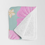 Pink and turquoise hibiscus flowers pattern Throw Blanket Gallery Image 3
