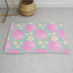 Pink and turquoise hibiscus flowers pattern Rug Gallery Image 1