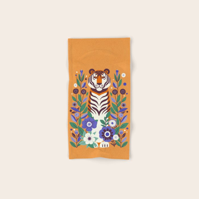 Floral Tiger in a Bold Jungle - Vibrant Botanical Wildlife Art Bath Towel Gallery Image 1