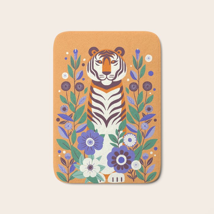 Floral Tiger in a Bold Jungle - Vibrant Botanical Wildlife Art Bath Mat Gallery Image 1