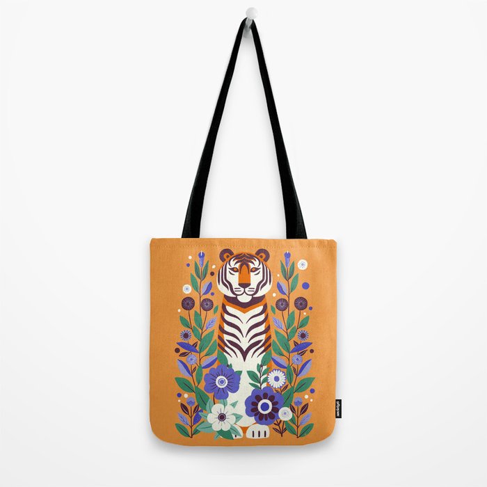 Floral Tiger in a Bold Jungle - Vibrant Botanical Wildlife Art Tote Bag Gallery Image 2