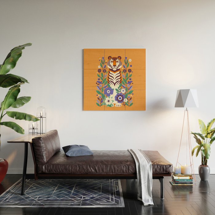 Floral Tiger in a Bold Jungle - Vibrant Botanical Wildlife Art Wood Wall Art Gallery Image 2