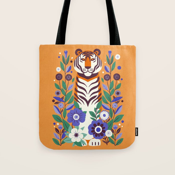 Floral Tiger in a Bold Jungle - Vibrant Botanical Wildlife Art Tote Bag Gallery Image 1