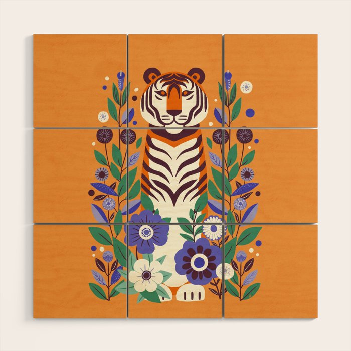 Floral Tiger in a Bold Jungle - Vibrant Botanical Wildlife Art Wood Wall Art Gallery Image 1