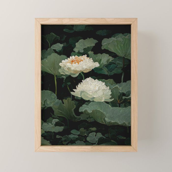 Floral Japandi Wall Art Lotus Flower Print Japanese Wall Art Sage Green Poster Wabi Sabi Painting Mini Art Print Gallery Image 1